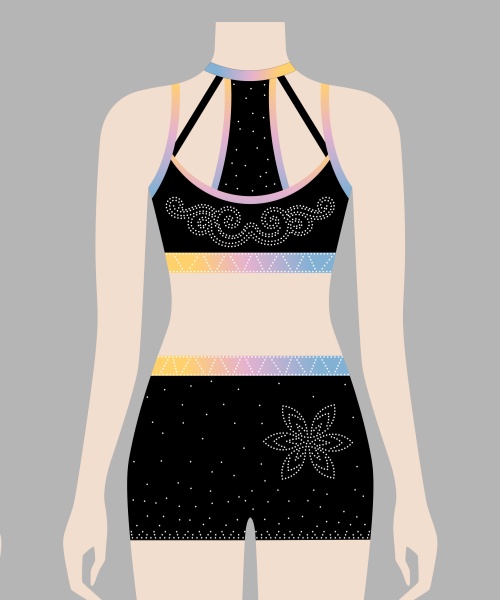 Custom All-Star Cheer Practice Wear – Black Rainbow Accent Rhinestone Crop Top & Shorts Set