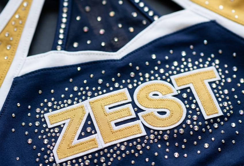 Custom Black & Purple Rhinestone Cheerleading Uniform Set
